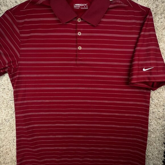 Nike Golf Fitdry Mens Polo Large Red White Striped Short Sleeve Shirt Polyester - Picture 2 of 11